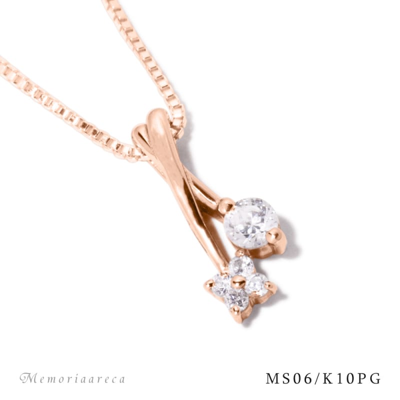 【MS06/K10PG】 遺骨ペンダント・完全防水 メモリアルジュエリーMS06 素材：10Kピンクゴールド/ダイヤモンド5石　フラワーモチーフ ＊チェーン別売選択式