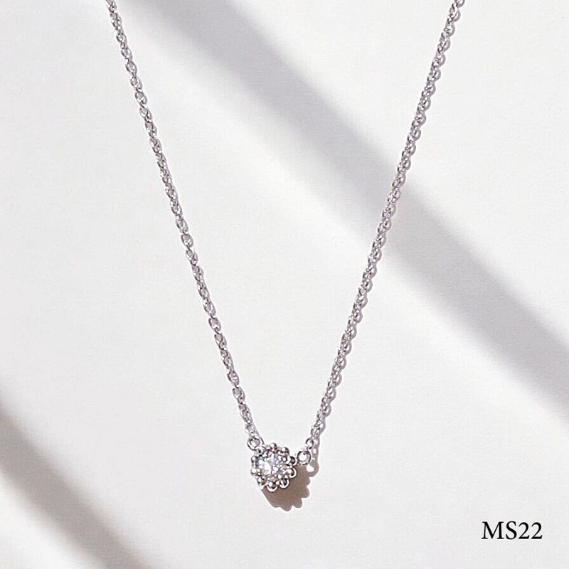 【MS22/Pt900】 完全防水セミオーダー遺骨ペンダントMS22  素材：プラチナ×誕生石（3mm) スライド付43cmチェーン一体タイプ