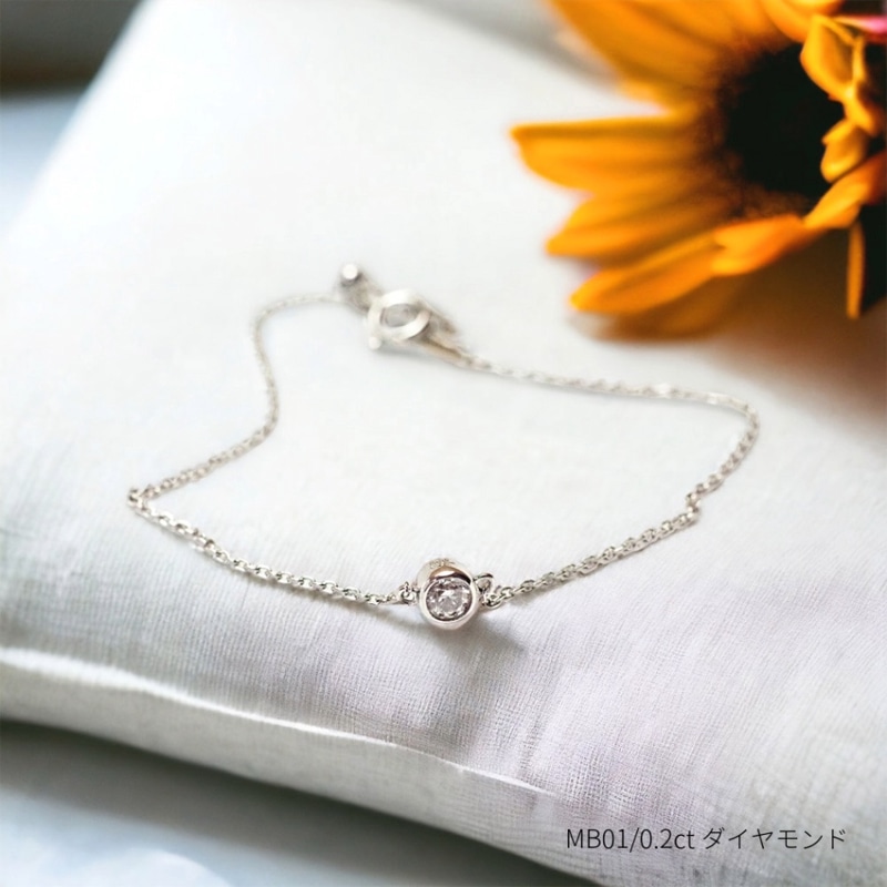 【MB01/Pt900】メモリアルブレスレット 完全防水樹脂埋封ジュエリー プラチナ×誕生石3mm