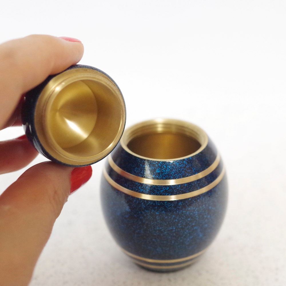【手元供養】 金属製ミニ骨壷SHIN　ブルー  ～安心に高岡仏具 made in japan～