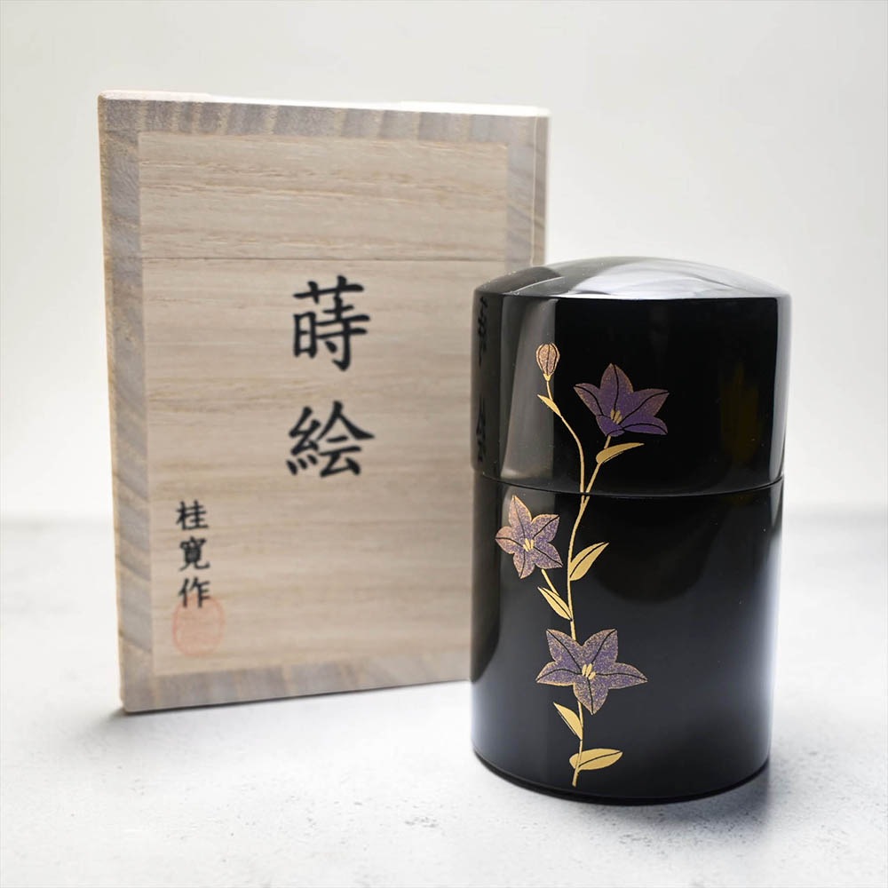 分骨ミニ骨壷(骨壺) 木製本漆 蒔絵　ききょう