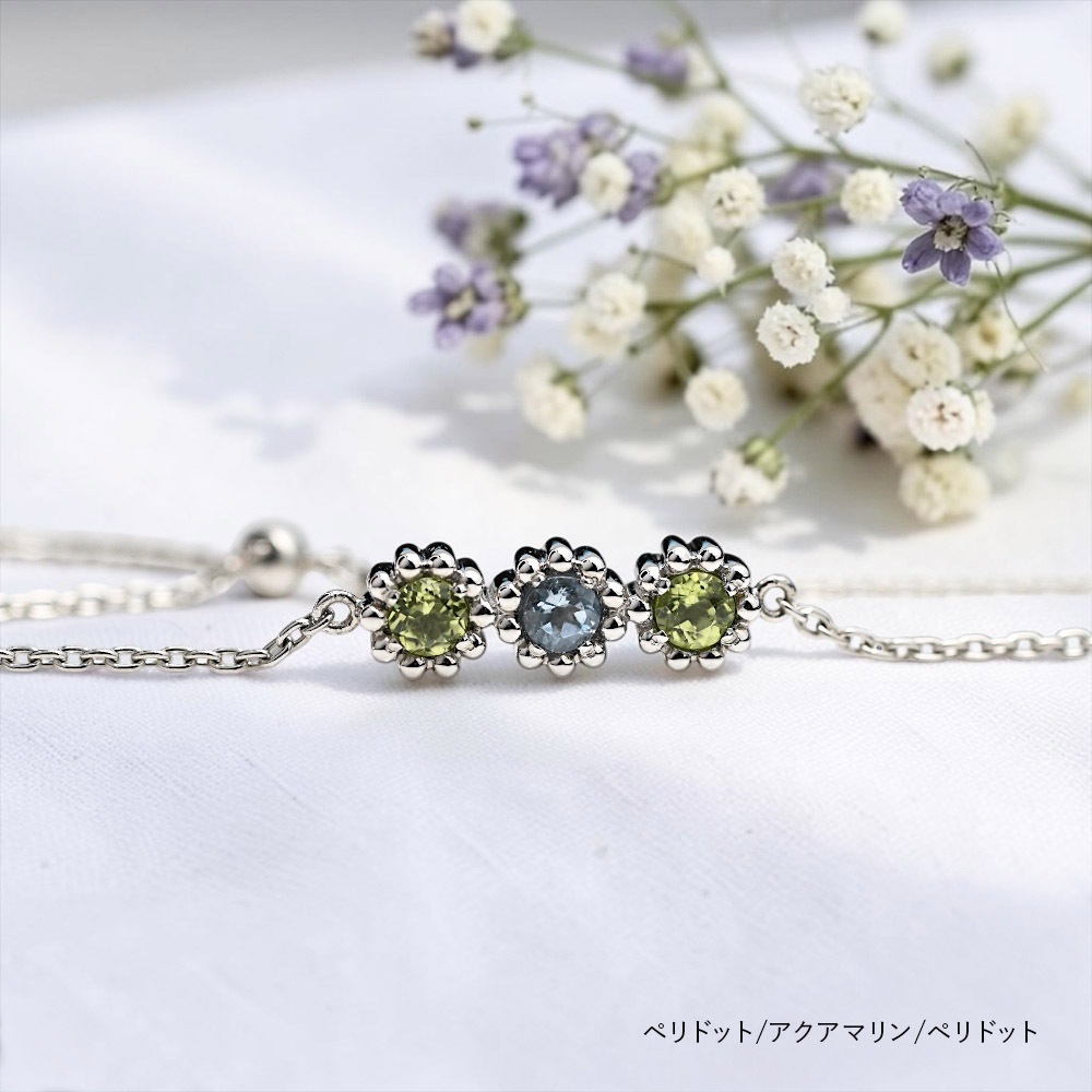 【MB03/K10WG】メモリアルブレスレット 完全防水樹脂埋封ジュエリー 10金ホワイトゴールド×誕生石3mm×３石
