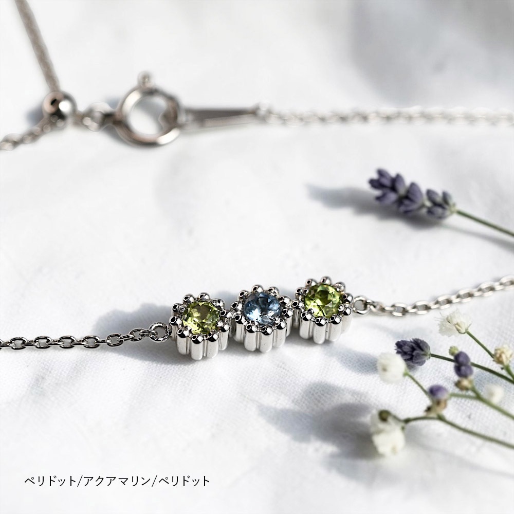 【MB03/K10WG】メモリアルブレスレット 完全防水樹脂埋封ジュエリー 10金ホワイトゴールド×誕生石3mm×３石