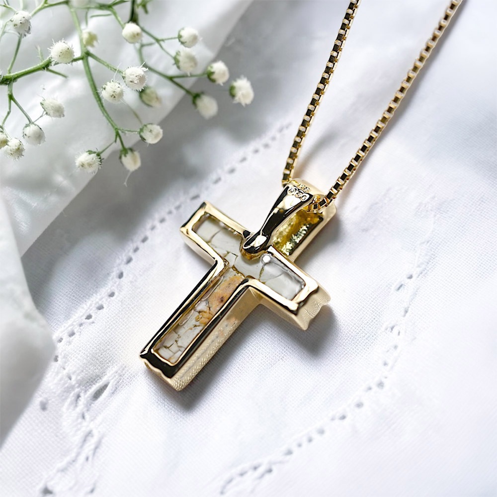 LG CROSS-03 クロス　K18YG (K18PGも可) 3mmの誕生石 14石のダイヤモンド [遺骨ペンダント・樹脂タイプ完全防水]   ※本店限定取扱商品