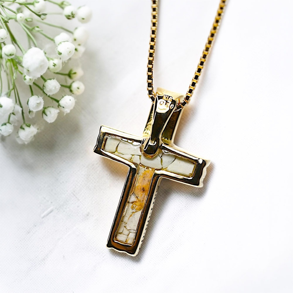 LG CROSS-03 クロス　K18YG (K18PGも可) 3mmの誕生石 14石のダイヤモンド [遺骨ペンダント・樹脂タイプ完全防水]   ※本店限定取扱商品