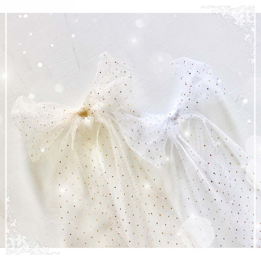 MP-61334 Sheer Glitter Ribbon Snow & Vanilla