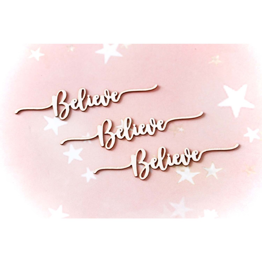 MP-60653  Chipboard Embellishment Believe / 3pcs