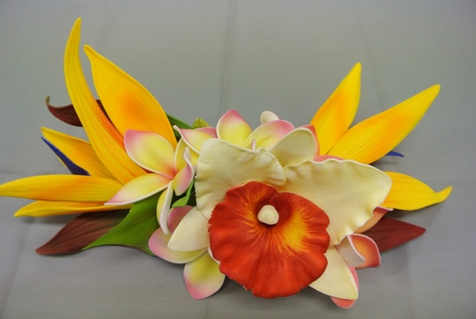 オーキッド/プルメリアとリーフ　　ヘアクリップ