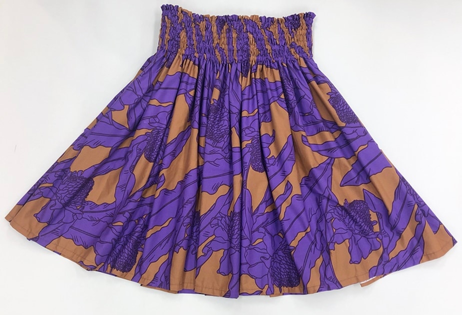 オリジナルパウスカー3.6ｍパウスカート70cm丈　アヴァプヒ（キャメル/パープル）