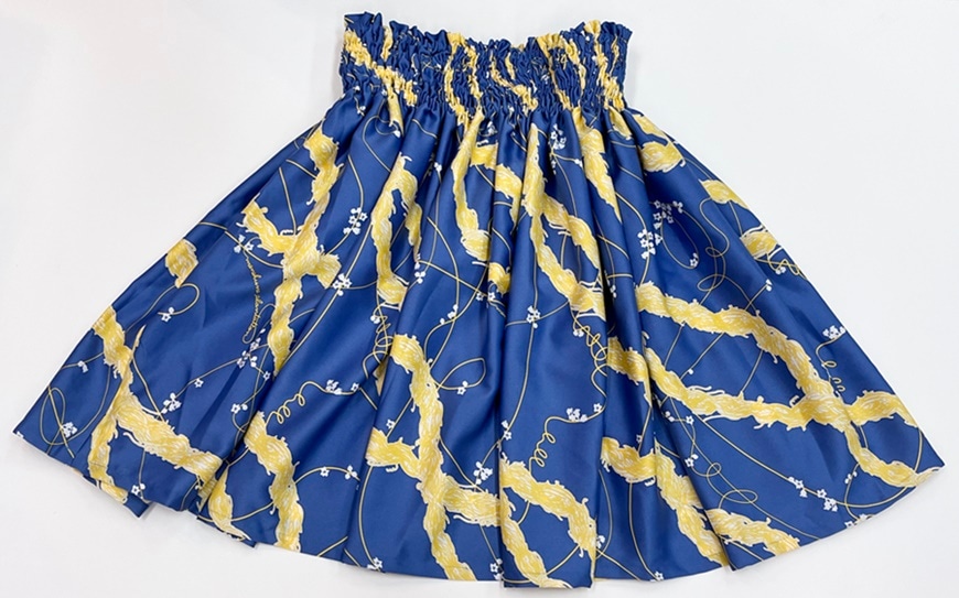 オリジナルパウスカート3.6ｍ70cm丈　レイ オ ラナイ（ブルー/ゴールド）　ポリエステル100％