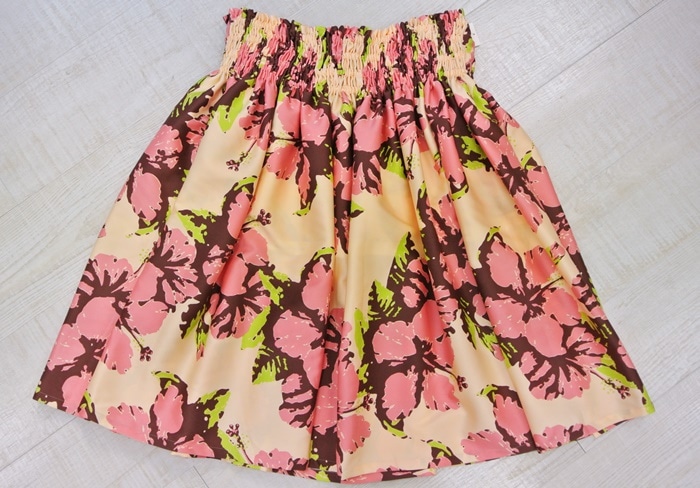 オリジナルパウスカート3.6ｍ使用70ｃｍ丈 プア マカマエ 　[ピーチ/サーモンピンク ］ポリエステル100％