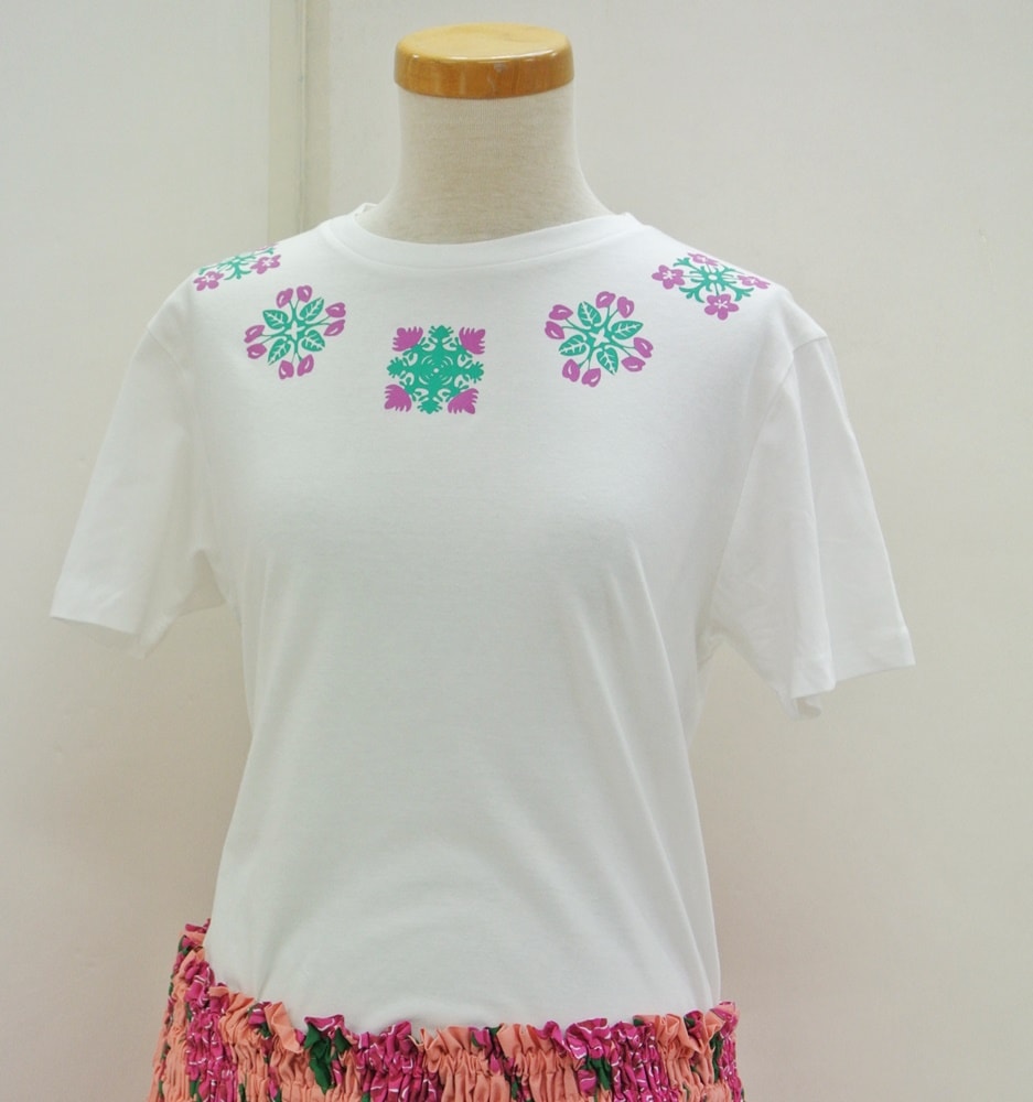 キルト柄 Tシャツ　半袖        ［ホワイト］