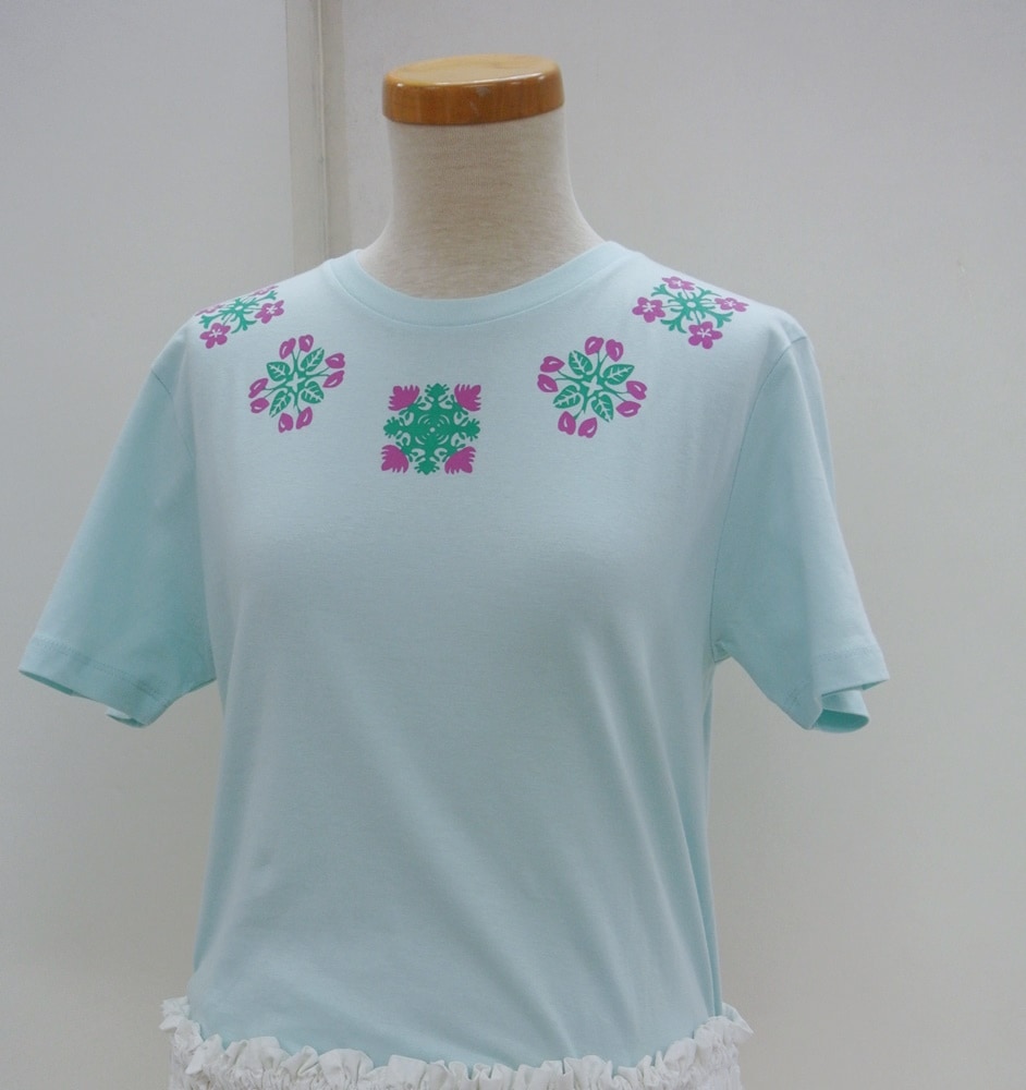 キルト柄 Tシャツ　半袖        ［アイスブルー］