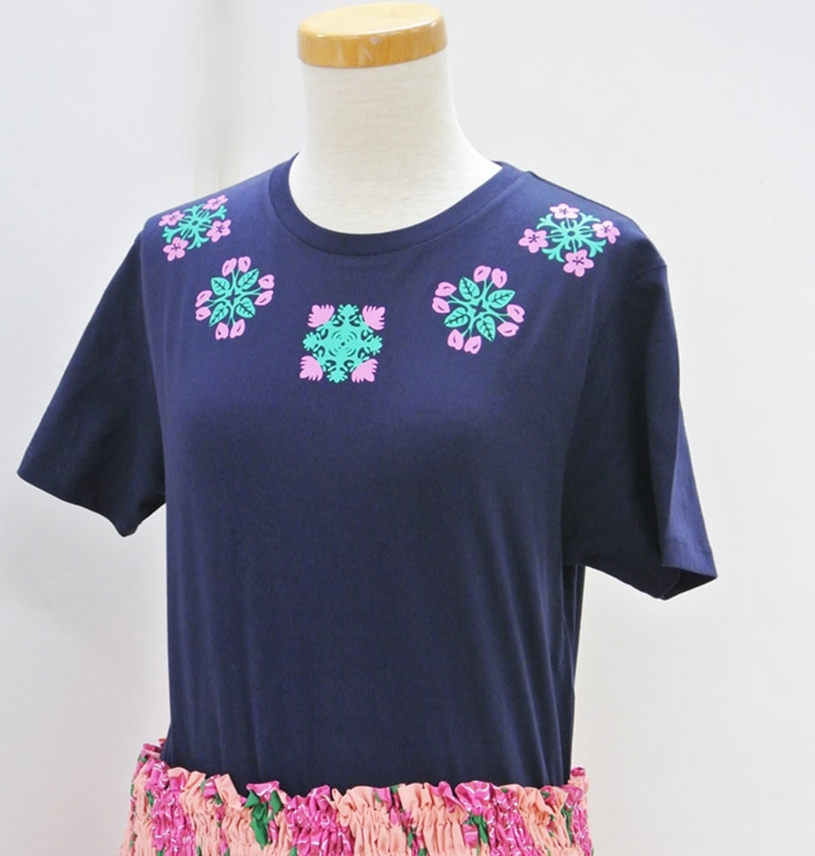 キルト柄 Tシャツ　半袖        ［ネイビー］