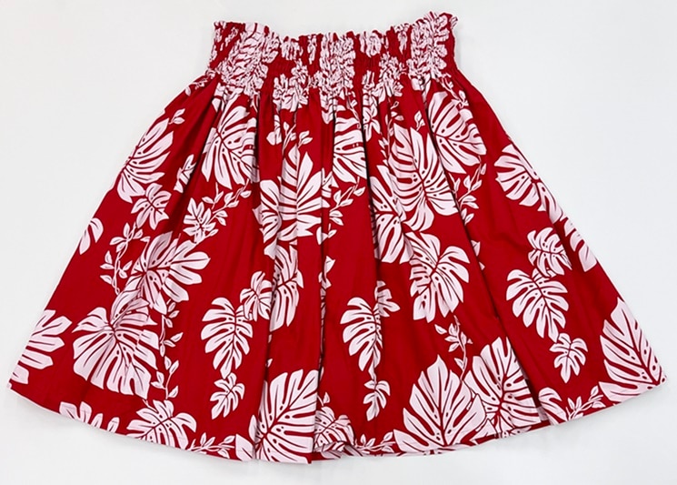 オリジナルパウスカー3.6ｍ70cm丈　モンステラエコル[レッド/ホワイト］