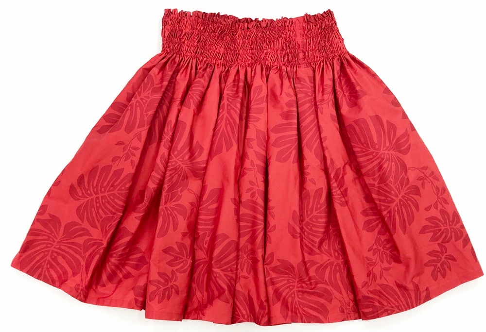 オリジナルパウスカー3.6ｍ70cm丈　モンステラエコル[レッド］