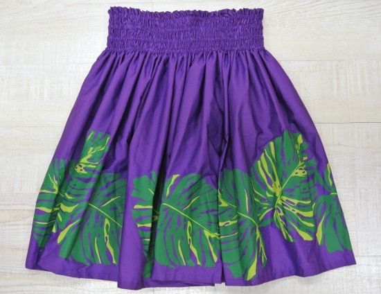オリジナルパウスカート3.6ｍパウスカート70cm丈　モンステラボーダー柄　［パープル］
