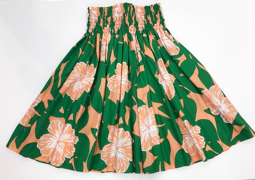 オリジナルパウスカー3.6ｍ70cm丈　プア メレ　[フォレストグリーン/サーモンピンク］