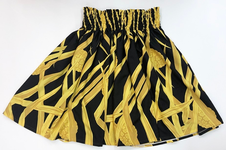 オリジナルパウスカート3.6ｍ70cm丈　　ハラ カプカプ(ブラック/イエローゴールド）　ポリエステル100％