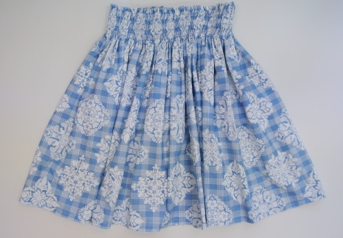 オリジナルプリントパウスカート.3.6m使用70cm丈　Ｈｕｉ　Ｋｕｉｋｉ　フイクイキ [パラカチェック/キャンディーブルー］