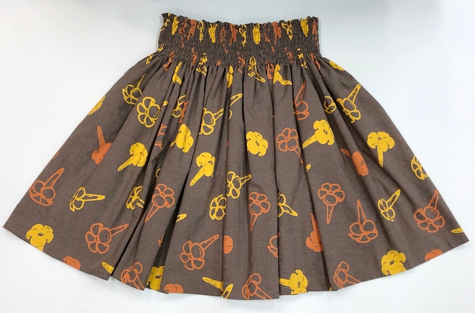 オリジナルパウスカート3.6ｍパウスカート70cm丈　Pua Kenikeni onaona プアケニケニ オナオナ［ブラウン］