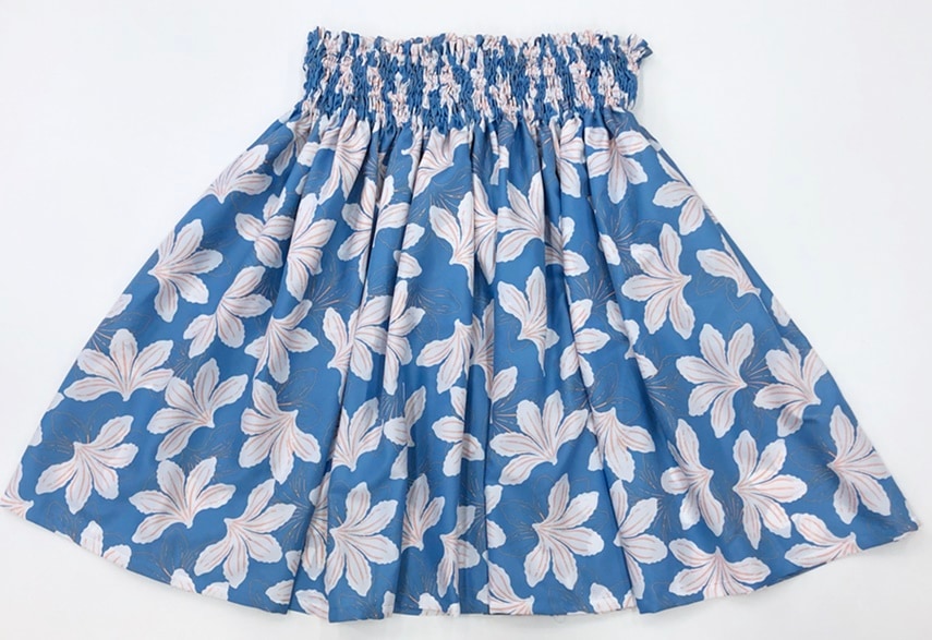オリジナルパウスカート3.6ｍ70cm丈　Pua naupaka プアナウパカ［キャンディーブルー］ ポリエステル100％