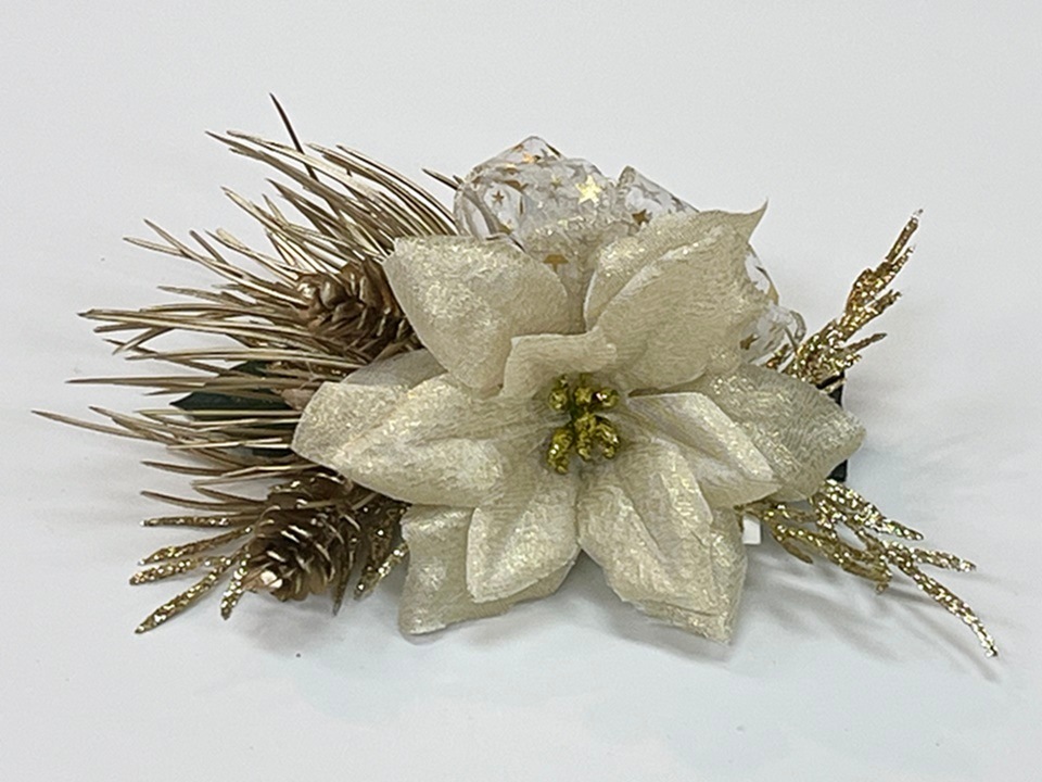 【プレミアムヘアクリップ】ゴールドポインセチア（松ぼっくり）