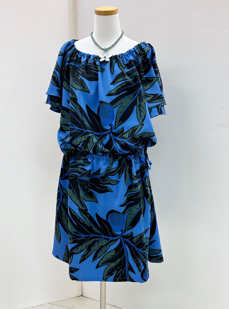 メネフネオリジナルワンピースB-101ulu pomaikai ウル ポーマイカイ　［ブルー/モスグリーン］　