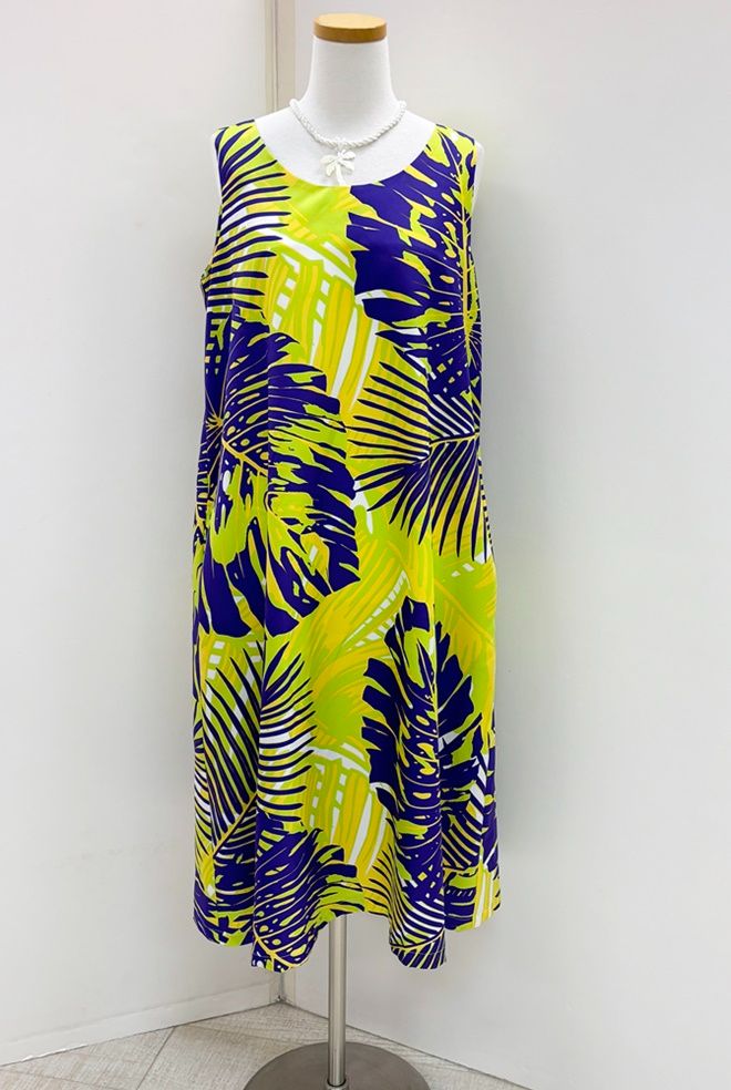 メネフネオリジナルワンピース 　M-551　Nahele lani ナヘレ ラニ　［ライム/パープル］　