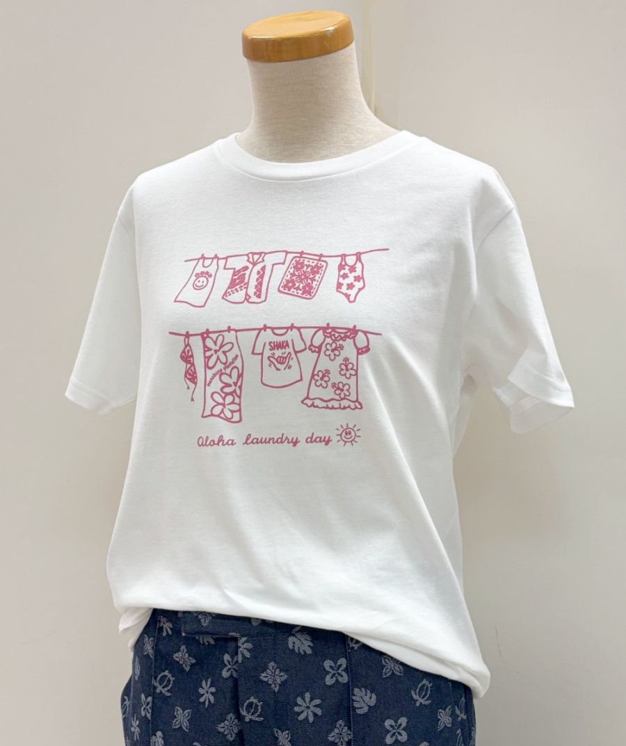 aloha laundry day  アロハランドリーデイ　Tシャツ　半袖［ホワイト/レッド］