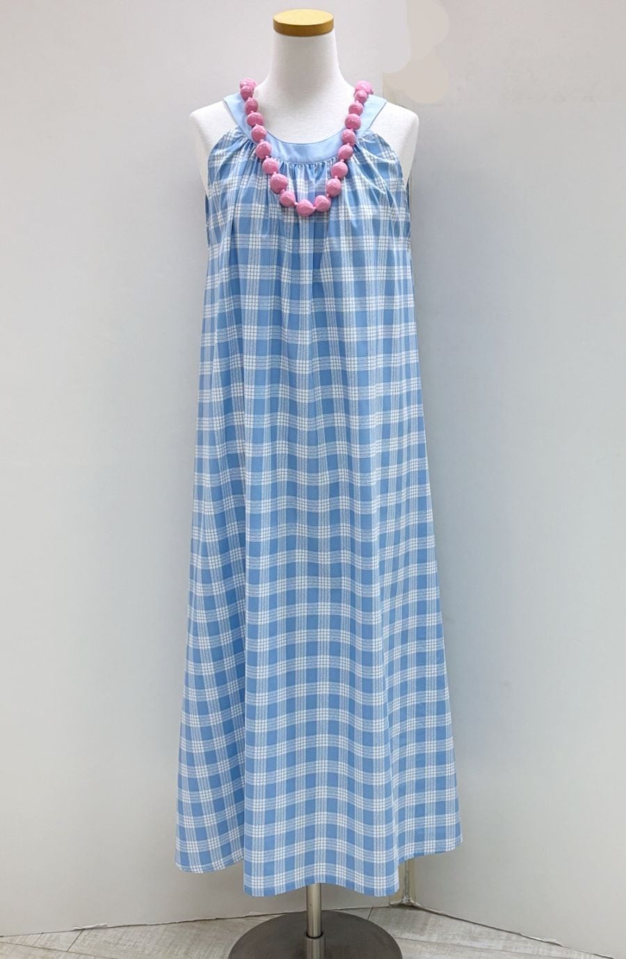 メネフネオリジナルワンピースCM-3 　パラカチェック [スカイブルー]
