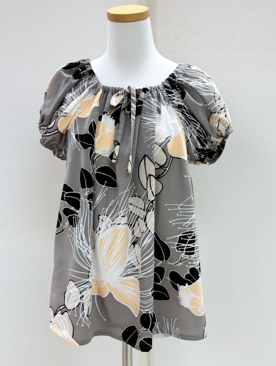 メネフネオリジナルブラウス　B-23　（ プア マイアピロ　グレー/ブラック）