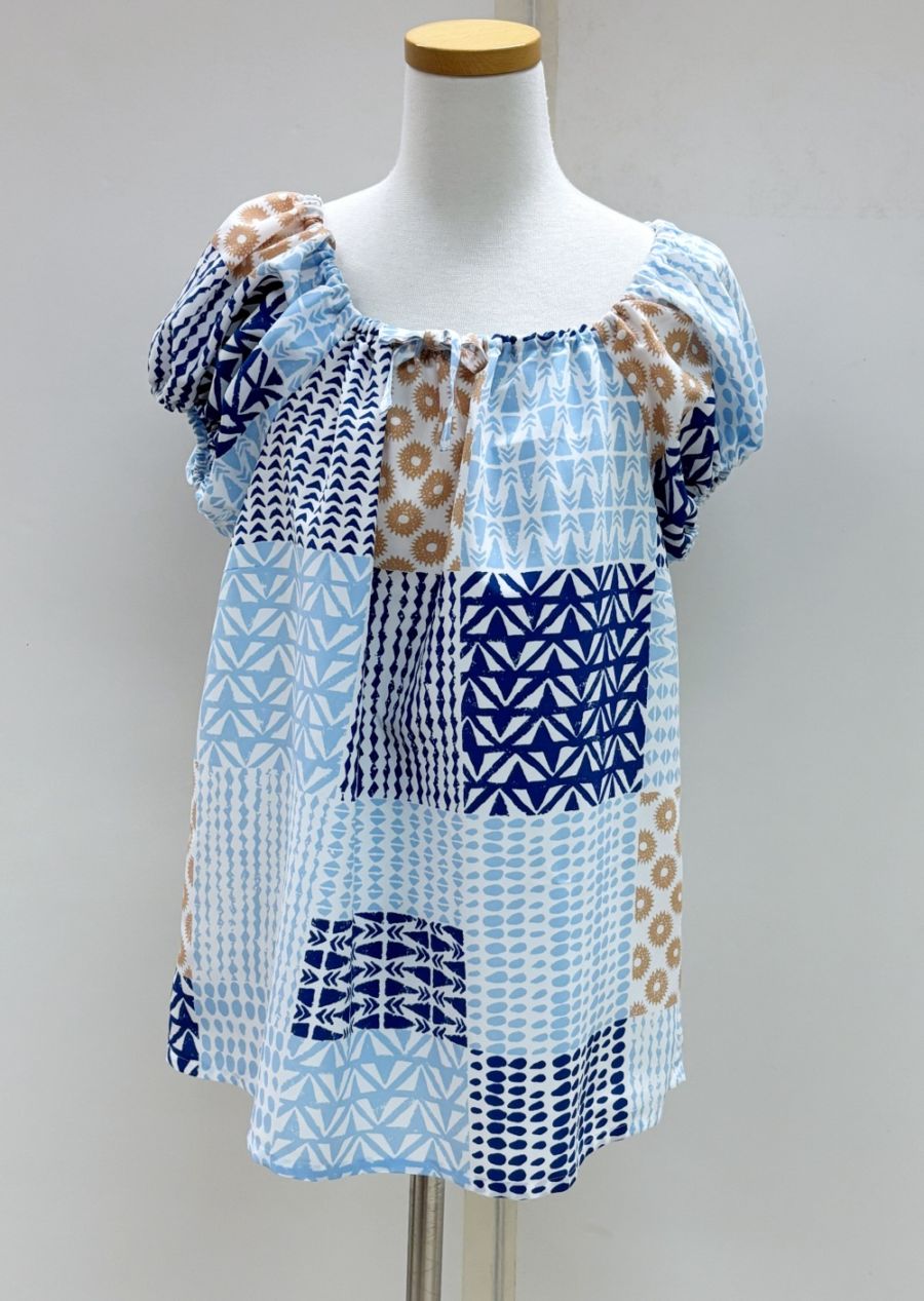 メネフネオリジナルブラウス　B-23　（ カパハノハノ　ブルー）