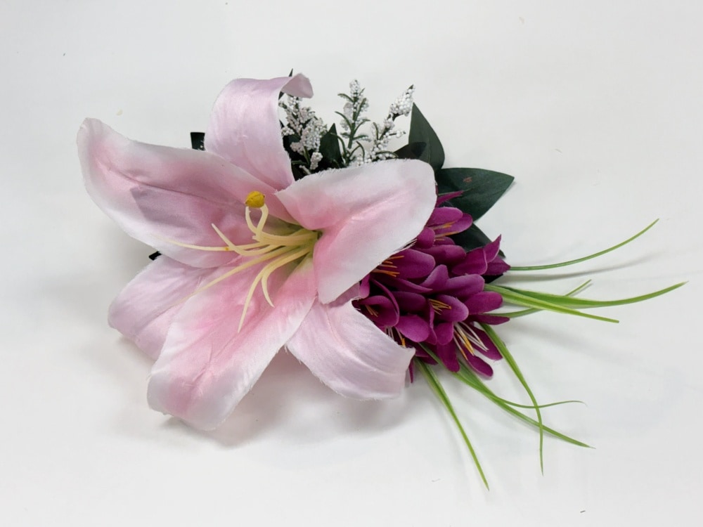 【プレミアムヘアクリップ]NO11　ピンクカサブランカのクリップ