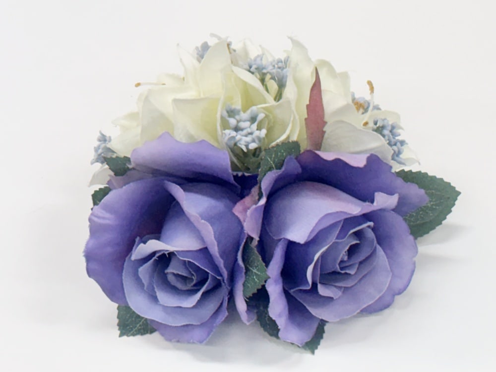 【プレミアムヘアクリップ]NO4　紫のバラとアマリリスのクリップ