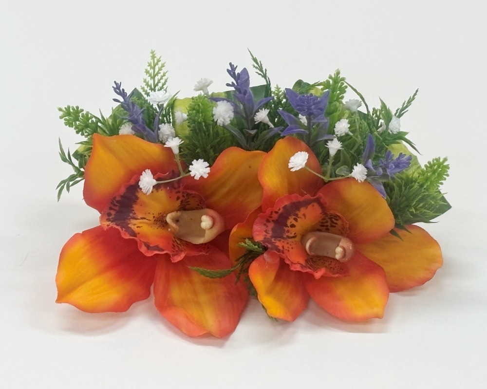 【プレミアムヘアクリップ]NO5　シンビジュームとカスミソウのクリップ