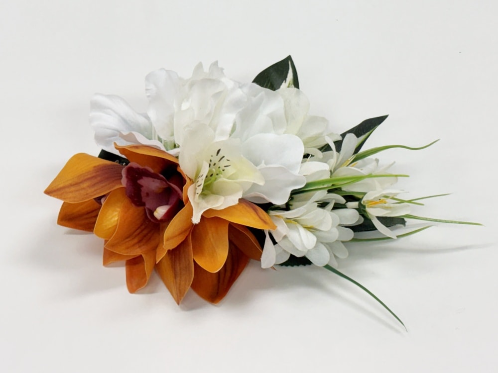 【プレミアムヘアクリップ]25K-05　シンビジュームとグラジオラスのクリップ