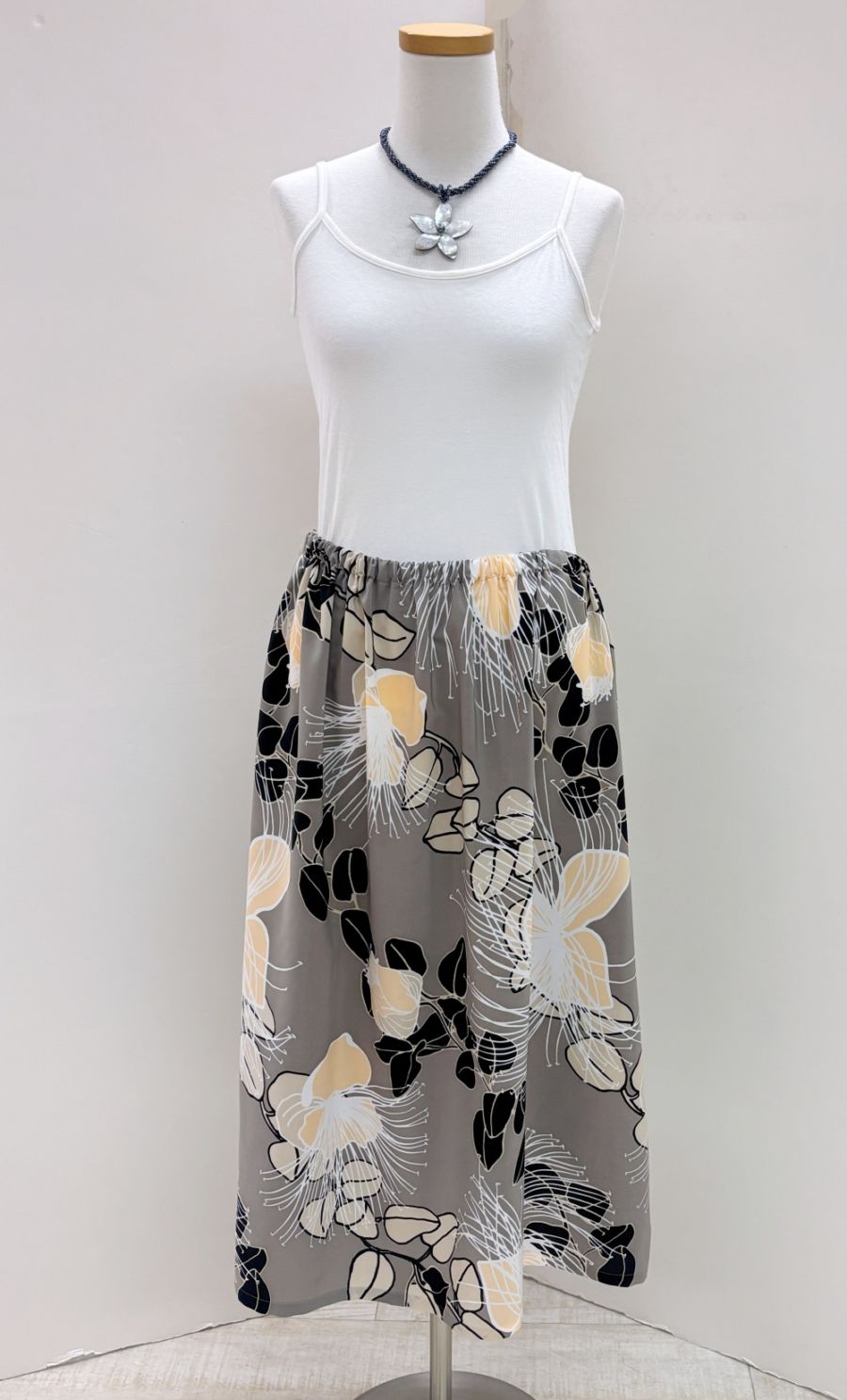 ウェストゴムギャザースカート(プア マイアピロ　グレー/ブラック）