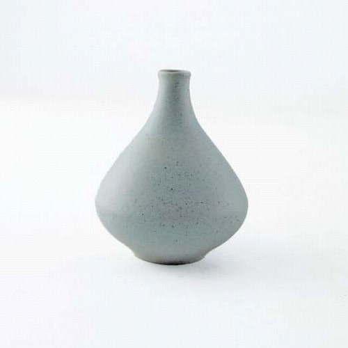 手作り陶器製花瓶 灰緑とクリーム