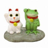 コポー　まねきねことカエル  猫 ねこ cat キャット 縁起物 置物 小物 オブジェ カエル ネコ 招き猫Copeau 雑貨 置き物 置物 オブジェ ガーデン雑貨 インテリア雑貨 小物 マスコット 