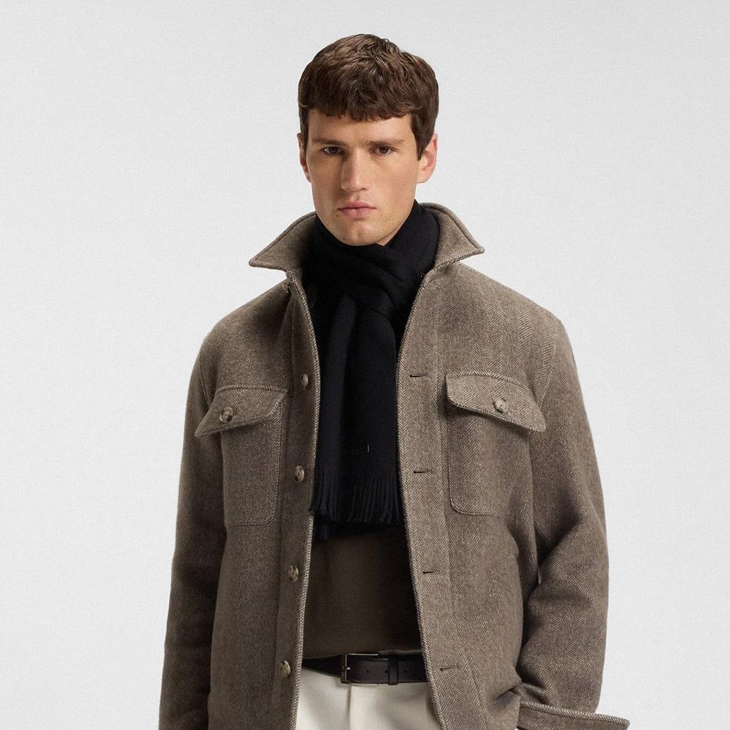 【SALE】BOSS(ボス) ラッセルニット マフラー レスポンシブルバージンウール/BLACK