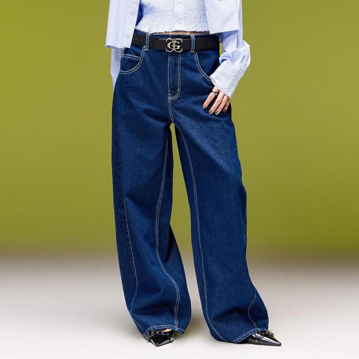 X-girl(エックスガール) LOGO MARK STITCHED DENIM PANTS/ INDIGO