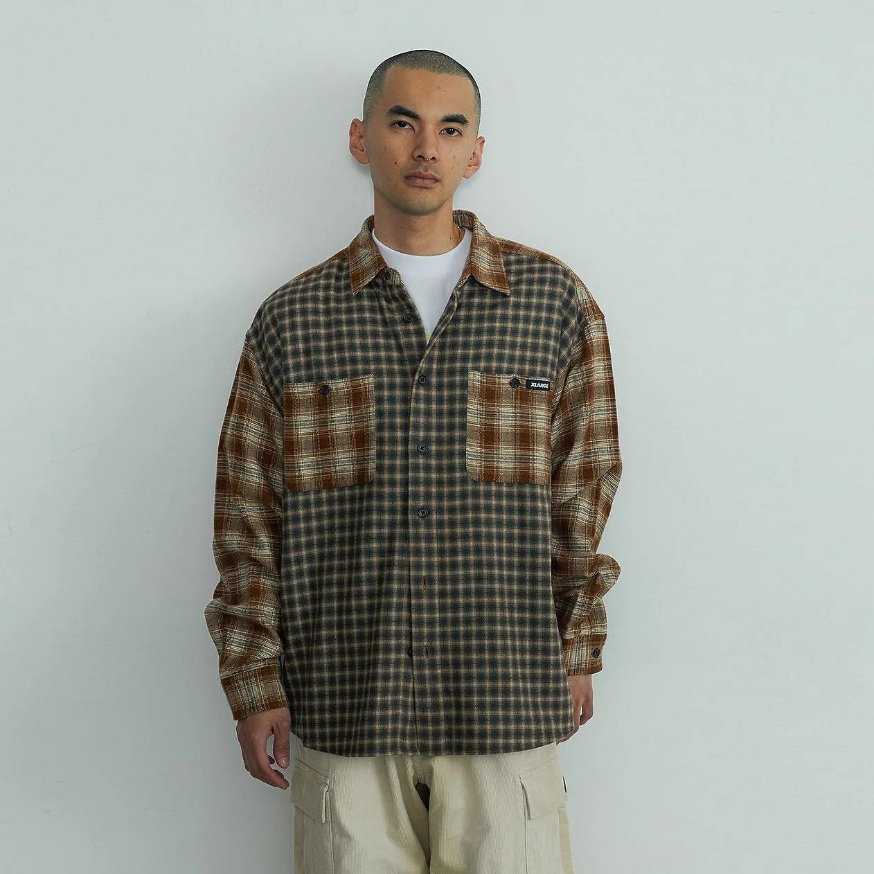 XLARGE(エクストララージ) PLAID PANEL L/S SHIRT / BROWN