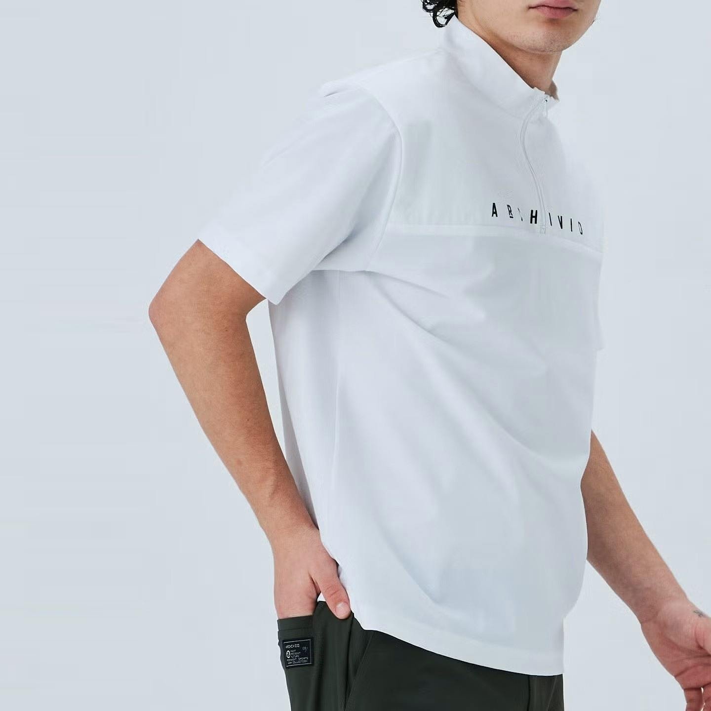 ARCHIVIO(アルチビオ)素材切替UV冷感ハーフジッププルオーバー/BLACK