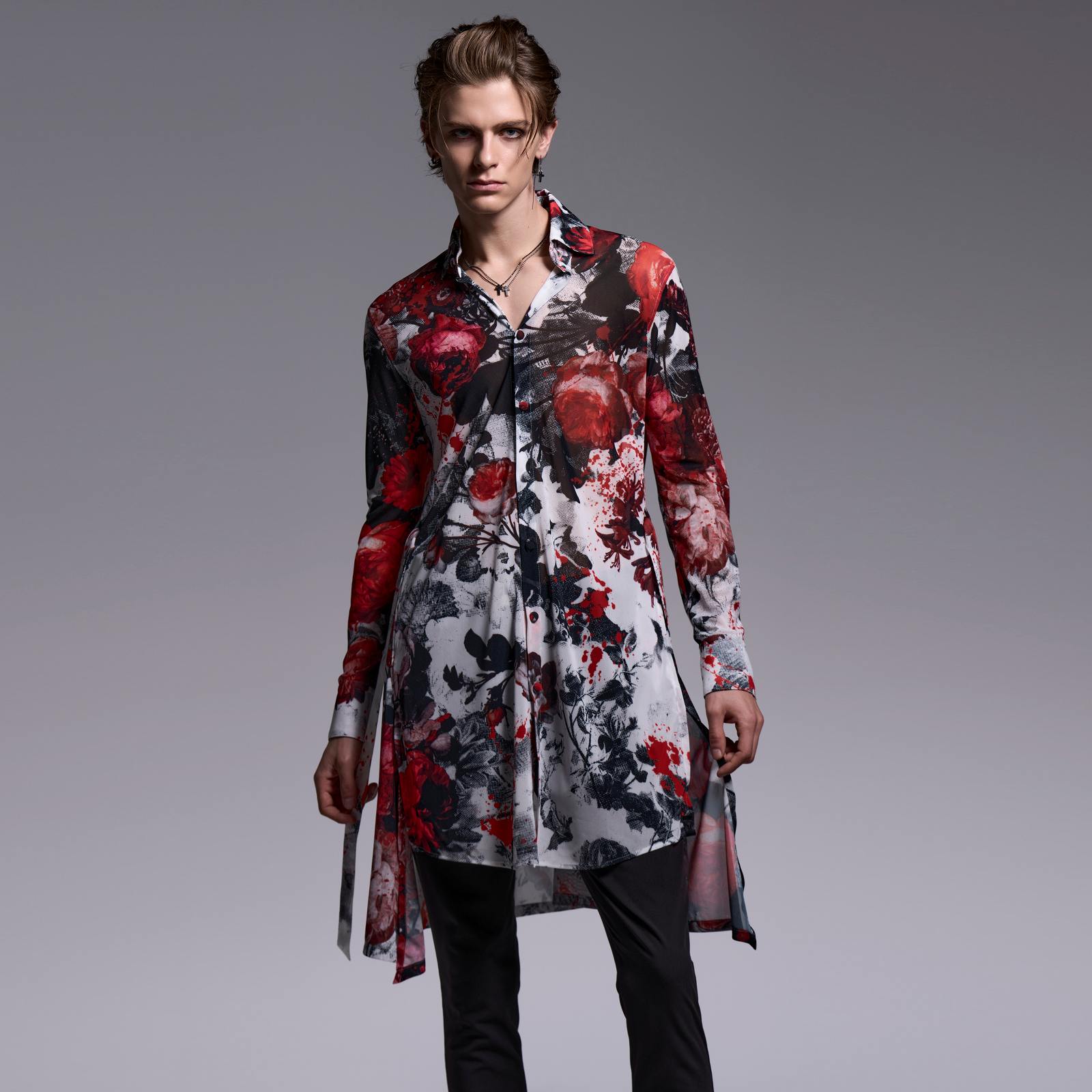 予約品】kiryuyrik(キリュウキリュウ) Flora Mesh Flare Shirt/WHITE