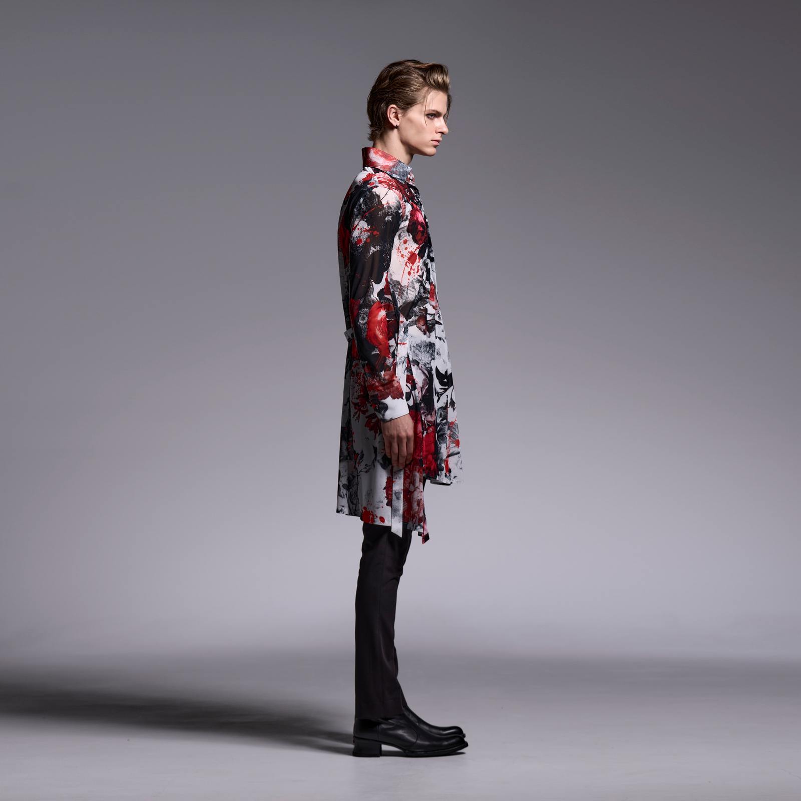 予約品】kiryuyrik(キリュウキリュウ) Flora Mesh Flare Shirt/WHITE