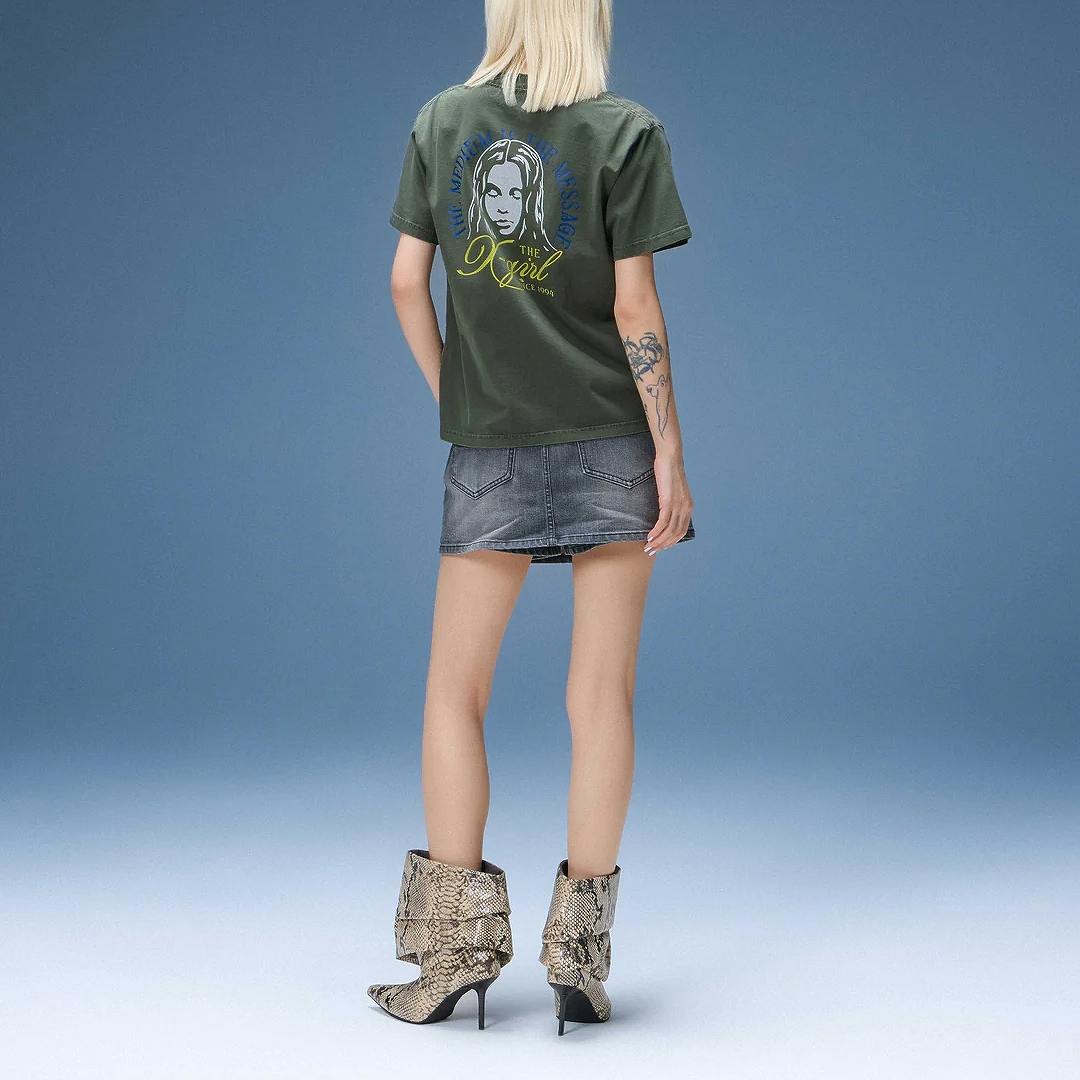 X-girl(エックスガール) FADED TRI-COLOR FACE S/S TEE / OLIVE | TOPS