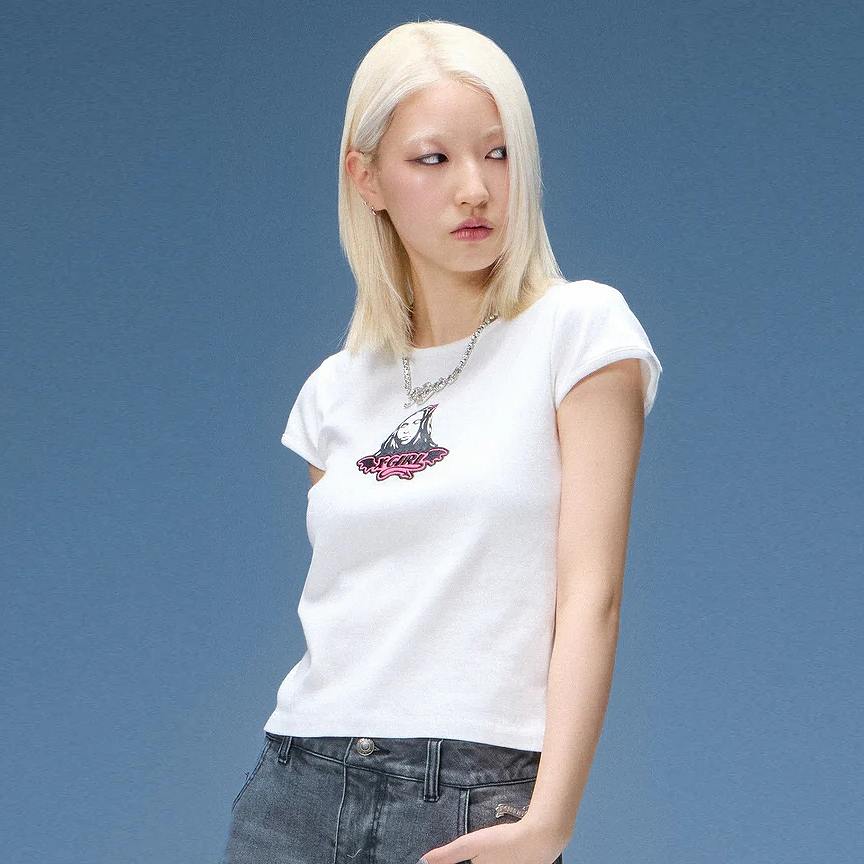 X-girl(エックスガール) DEVIL FACE S/S BABY TEE /WHITE | X-girl