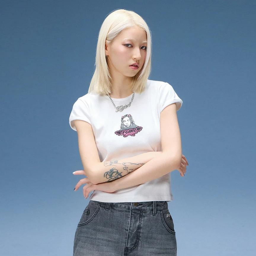 X-girl(エックスガール) DEVIL FACE S/S BABY TEE /WHITE | X-girl