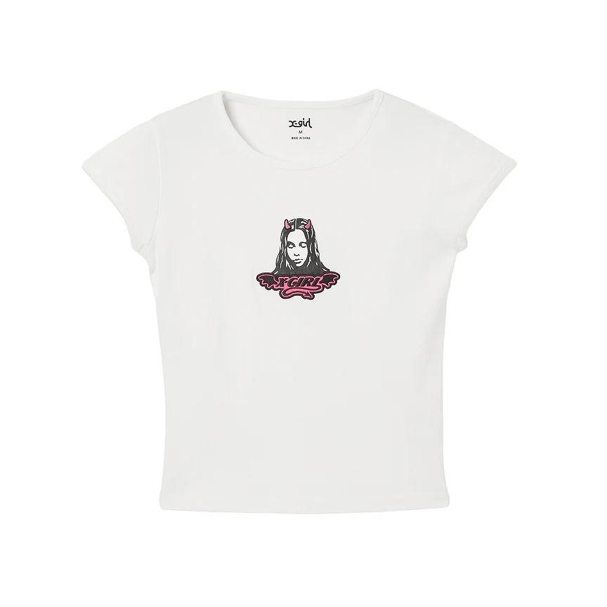X-girl(エックスガール) DEVIL FACE S/S BABY TEE /WHITE | X-girl